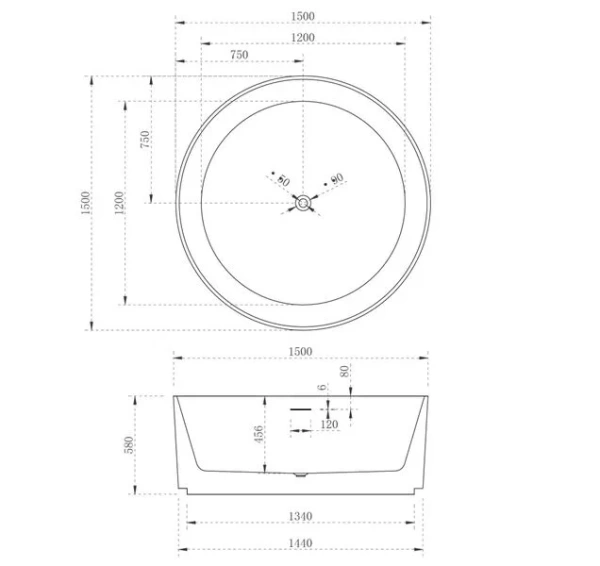 Круглая акриловая ванна Abber AB9442 150x150  фото