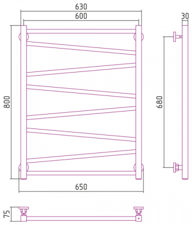 Полотенцесушитель водяной Сунержа Сирокко 80х60 00-0253-8060, хром фото