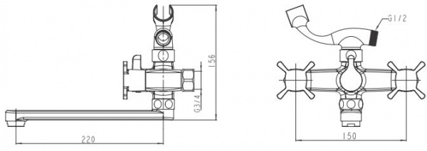 Смеситель для ванны с душем Kaiser Cuatro 58022 фото
