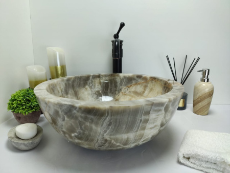 Накладная раковина из оникса Bowl Grey Medium BO-00001 фото