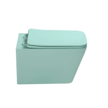 Подвесной унитаз безободковый SantiLine SL-5007LG с сиденьем, светло-зелёный матовый фото