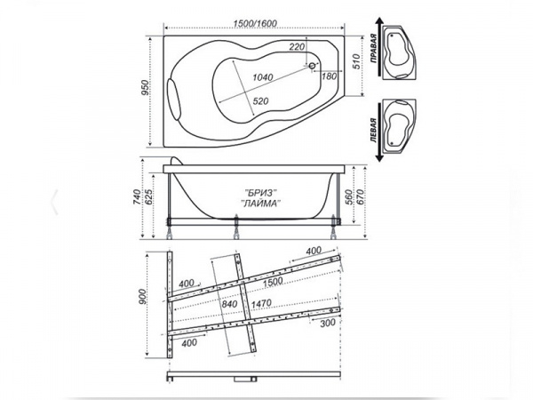 Акриловая ванна Triton Бриз 150х95 L фото