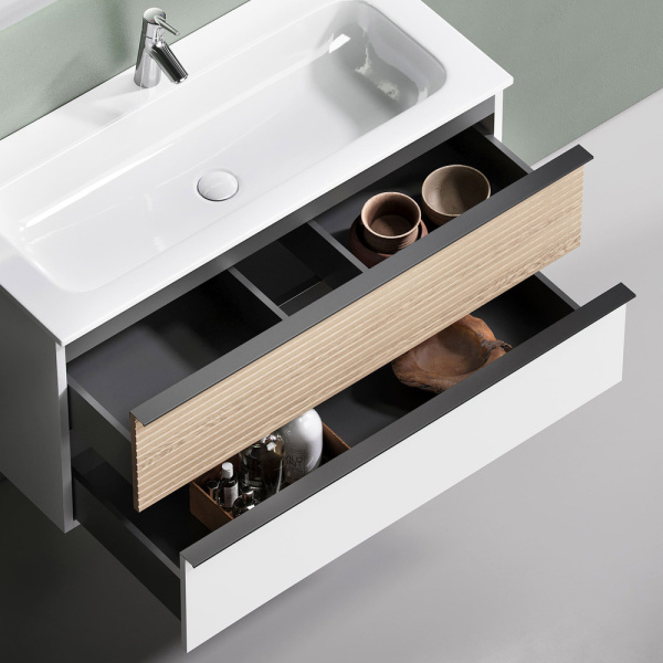 Тумба под раковину Sancos Delta DL80W дуб светлый/белый фото