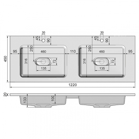 Раковина встраиваемая Jorno Modul Mol.08.120/W 120 см фото