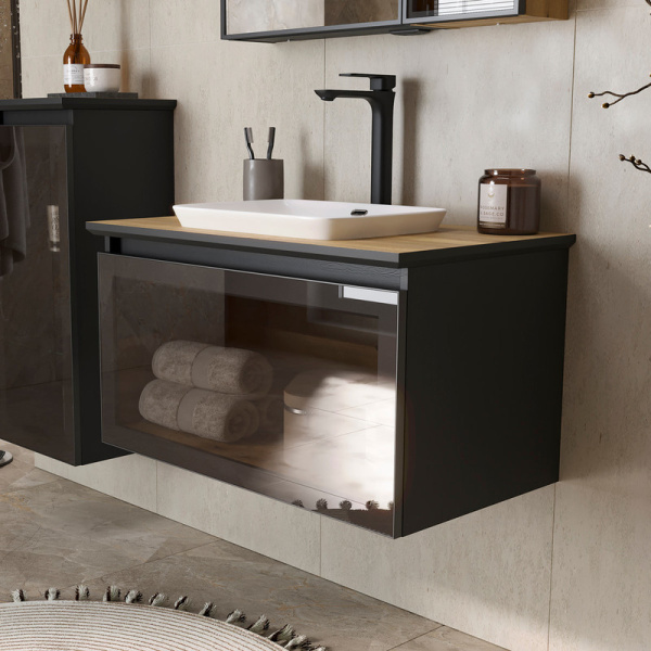 Тумба под накладную раковину EQUIL Strong 80 tpSTRONG80.1Y-35.36 дуб черный/дуб эвок фото