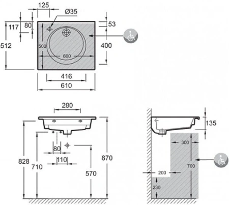 Раковина Jacob Delafon Odeon Rive Gauche 60 EXBA112-Z-00 фото