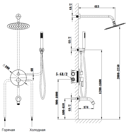 Душевая система скрытого монтажа Vincea Villa VSFW-1VL3MB черная матовая фото