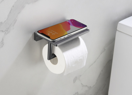 Держатель для туалетной бумаги с полочкой Timo Saona 13043/18 черное золото фото