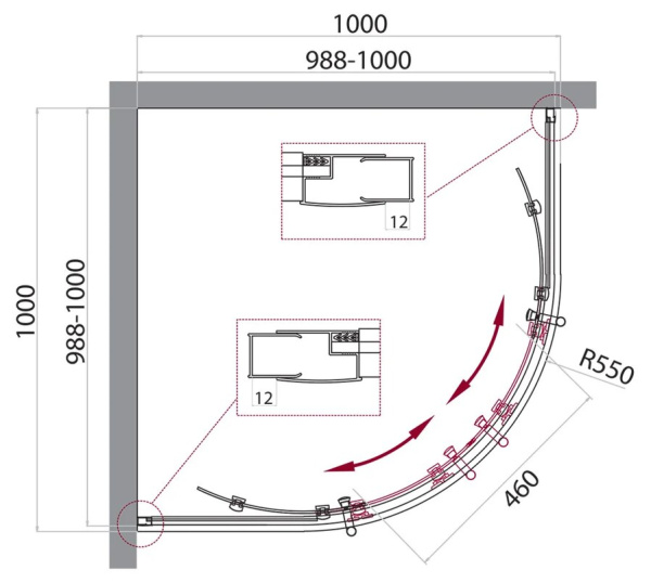 Душевой уголок BelBagno UNO-195 UNO-195-R-2-100-CH-CR фото