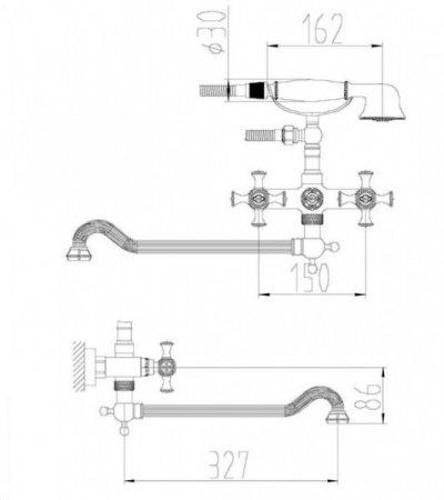 Смеситель для ванны с душем Zorg Antic A 7001WDN-SL фото