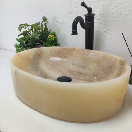 Накладная раковина из оникса Oval Yellow OY-01587 (53*38*15) фото