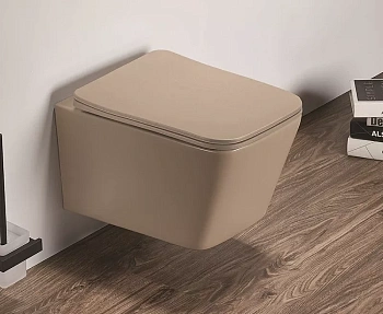 Подвесной унитаз со смывом торнадо CeramaLux NC TR5170MC с сиденьем, капучино фото