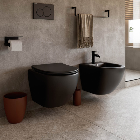 Унитаз подвесной безободковый Ceramica Nova Metropol CN4002MB черный матовый, с сиденьем фото