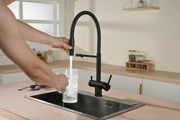 Смеситель для кухни с подключением к фильтру Vincea VKF-120MB черный матовый фото