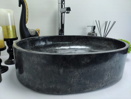 Раковина из мрамора Indo Oval Black Tin Lip MO-00352 фото
