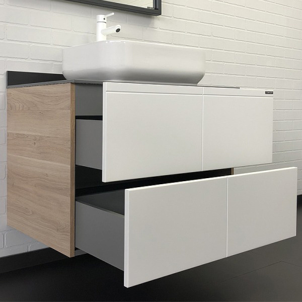 Тумба Comforty Таллин-80 белый матовый/дуб натуральный с антрацитовой столешницей, с раковиной COMFORTY T-Y9378 00-00009969 фото