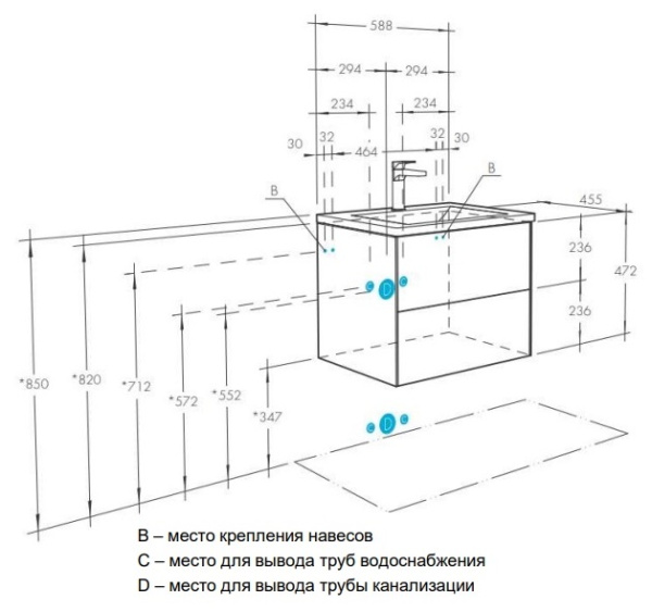 Тумба с раковиной Акватон Сохо 60 1A258001AJ010 белый глянец фото