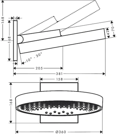 Верхний тропический душ Hansgrohe 360 3jet 26234140 шлифованная бронза фото