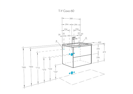 Тумба с раковиной Акватон Сохо 60 1A258001AJ9A0 слэйт / галька серая фото