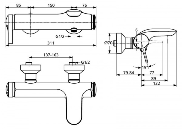 Смеситель для ванны с душем Ideal Standard Melange A4271AA фото