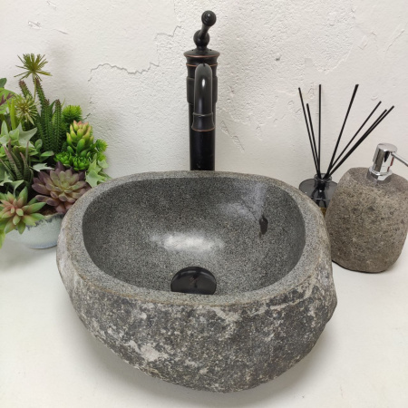 Накладная раковина из речного камня RS01446 (39*35*14) фото