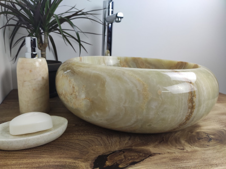 Накладная раковина из оникса Indo Donut Green Medium DO-000161 фото