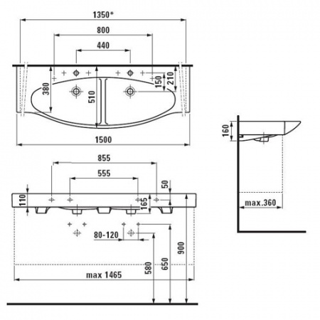Раковина двойная Laufen Palace 8.1370.6.000.104.1 150 см фото