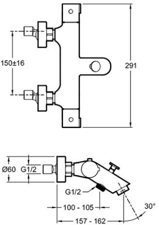 Термостатический смеситель для ванны с душем Jacob Delafon Brive E24335-CP фото