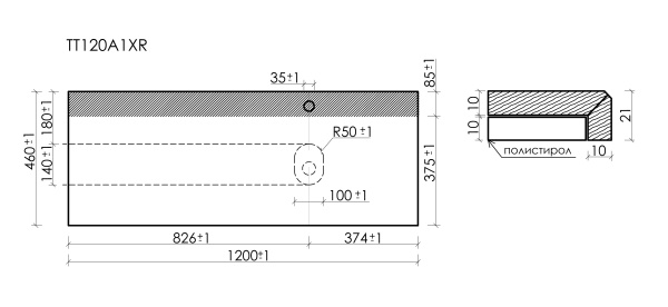 Столешница с отверстием под смеситель Sancos TT120A1XR 120 см, black sky фото