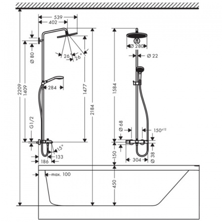 Душевая система (стойка) Hansgrohe Croma Select 280 Air 1jet Showerpipe 26792000 фото