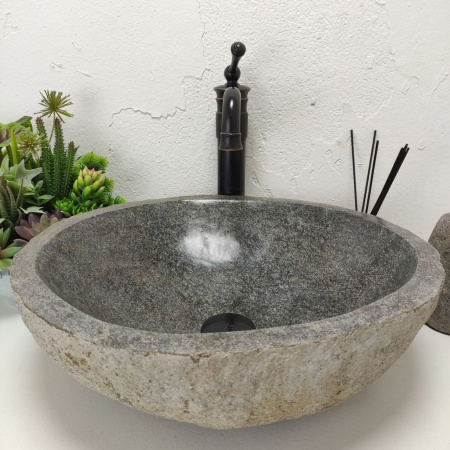 Накладная раковина из речного камня RS01455 (46*41*15) фото