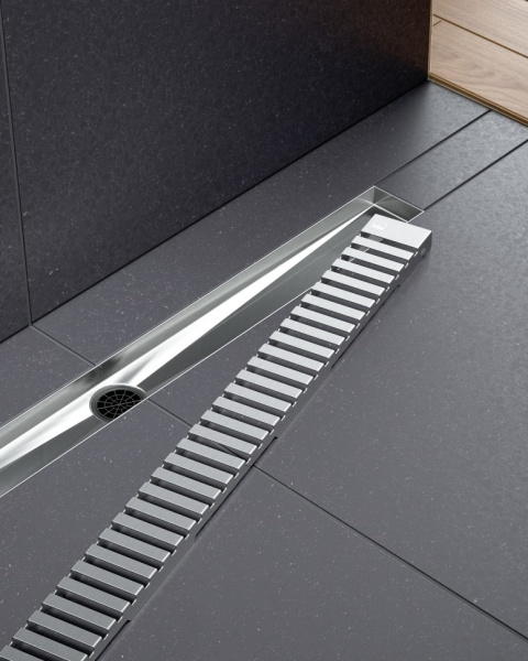 Душевой лоток Timo Drain System 90 DS230109/00 с перфорированной решеткой lines, хром фото