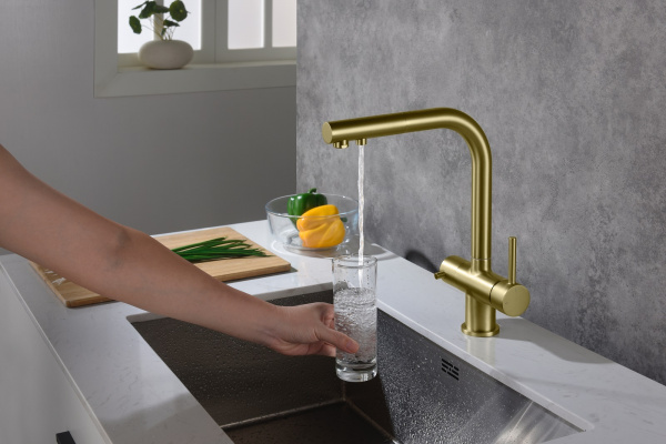 Смеситель для кухни с подключением фильтра Timo Saona 2356/17FL матовое золото фото