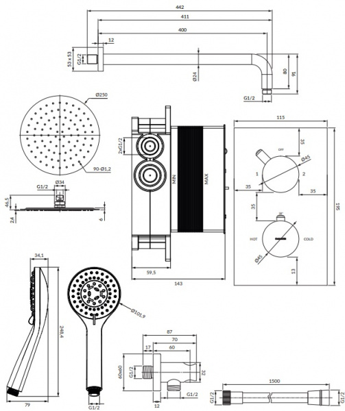 Душевая система для скрытого монтажа Omnires Y SYSYT01XCR фото