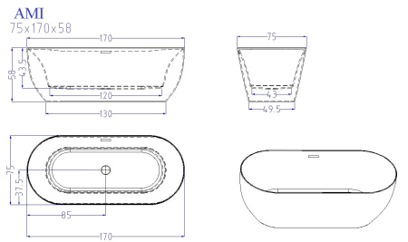 Акриловая ванна Cerutti SPA Ami CT9039 170x75 фото