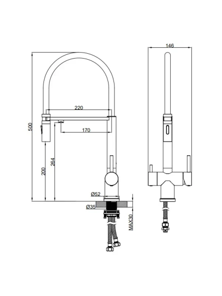 Смеситель для кухни с подключением к фильтру AltroBagno Флуссо (Flusso) AltroBagnoFlusso050206BC матовая медь фото
