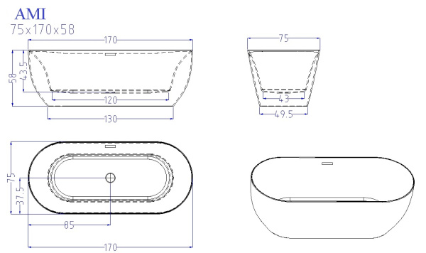 Акриловая ванна Cerutti SPA Ami CT9039 170x75 фото