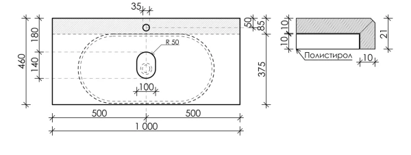 Столешница с отверстием под смеситель Sancos TT100A2X 100 см, kreman фото