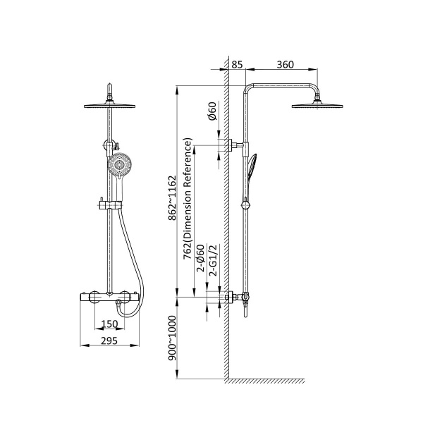 Душевая система (стойка) с термостатом Vincea Esse VSFS-1E0TMB черная матовая фото