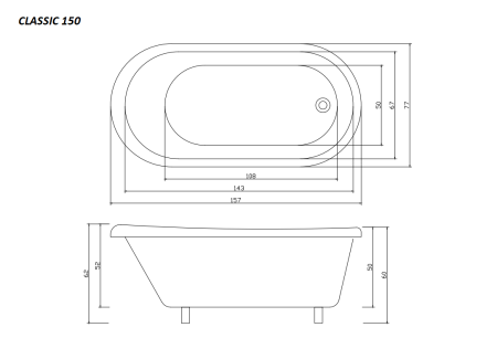 Акриловая ванна Cerutti SPA Classic CT9323 157x77 фото