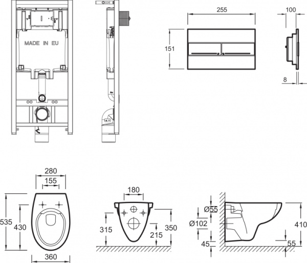 Унитаз с инсталляцией Jacob Delafon Patio rimless E21740RU-00 фото