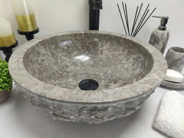 Накладная раковина из мрамора Bowl Marmo Grey тепл Small BM-00282 (40*40*15см) фото