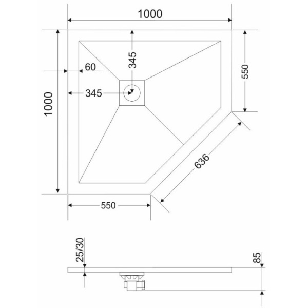 Душевой поддон из литого мрамора Grossman Strong GR-S2100100D 100x100 графит фото