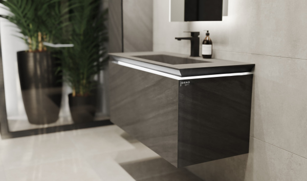 Тумба с раковиной подвесная Jorno Incline 100 Inc.01.100/P/Bet/JR бетон / с подсветкой  фото