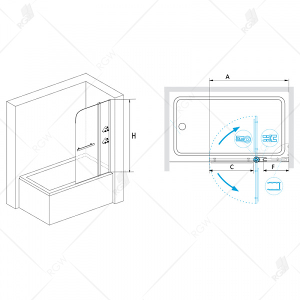 Шторка на ванну маятниковая RGW Screens SC-08 03110810-11 100 см прозрачное стекло фото