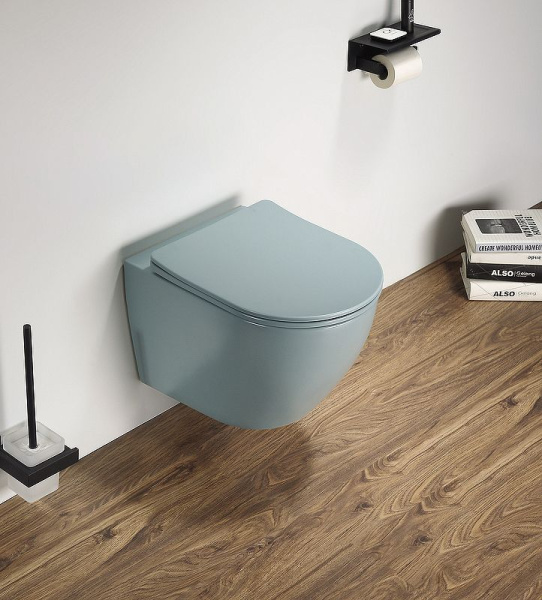 Подвесной унитаз со смывом торнадо CeramaLux NC TR2197MLG с сиденьем, зеленый матовый фото