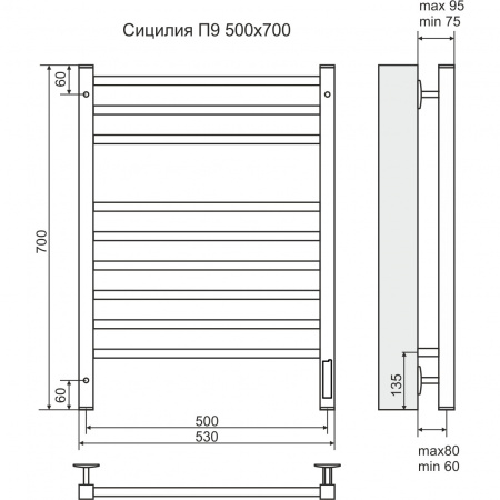 Полотенцесушитель электрический Terminus Сицилия П9 4660059580319 500х700 фото