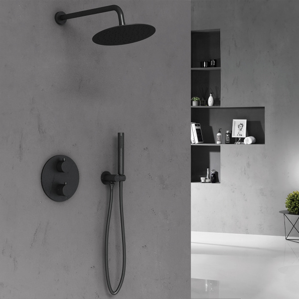 Душевая система скрытого монтажа с термостатом Vincea VSFW-101TMB черная матовая фото