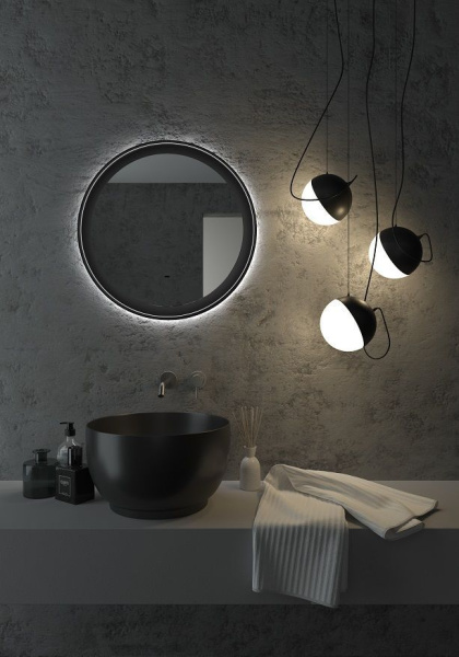 Зеркало с подсветкой Art&Max Napoli AM-Nap-600-DS-F 60x60 черное матовое фото