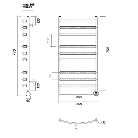 Полотенцесушитель электрический Domoterm Калипсо   Калипсо П9 500x700 БЕЛ ER фото